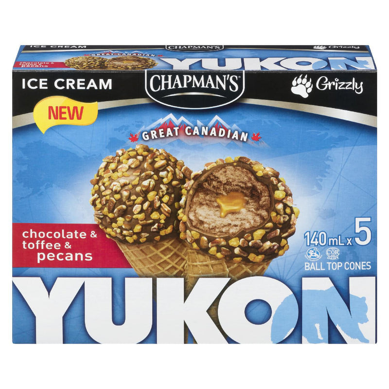 Chapman's Yukon Grizzly Cones Chocolate Toffee & Pecans, 5 x 140 mL