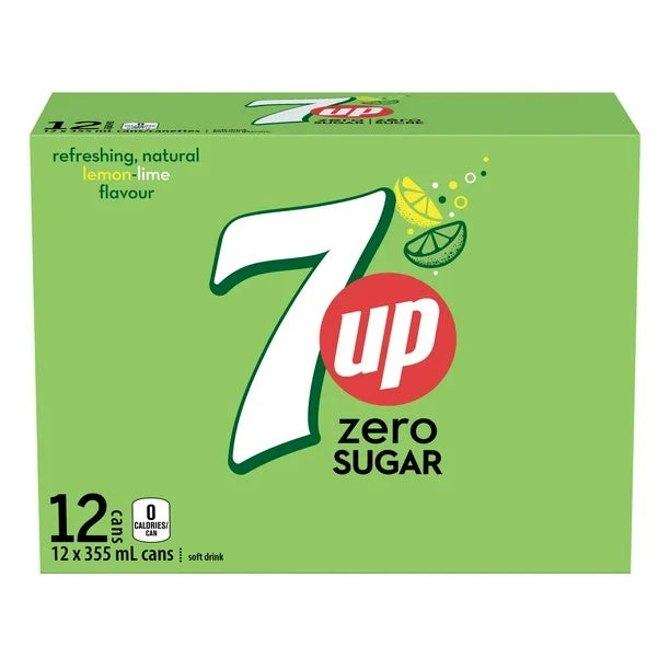 7UP Zero Sugar Lemon Lime Soda, 12 x 355mL
