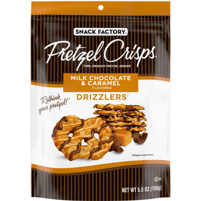 Snack Factory Milk Chocolate & Caramel Drizzlers Pretzel Chips, 5.5 oz