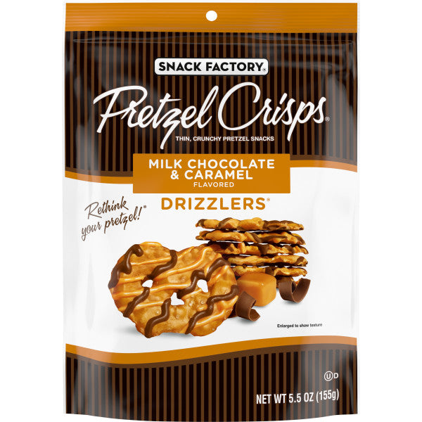 Snack Factory Milk Chocolate & Caramel Drizzlers Pretzel Chips, 5.5 oz