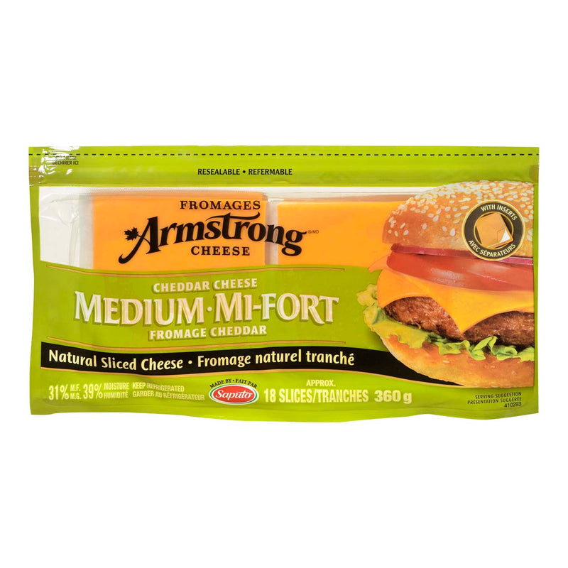 Armstrong Cheese Medium Natural Sliced Cheddar Cheese, 360 g