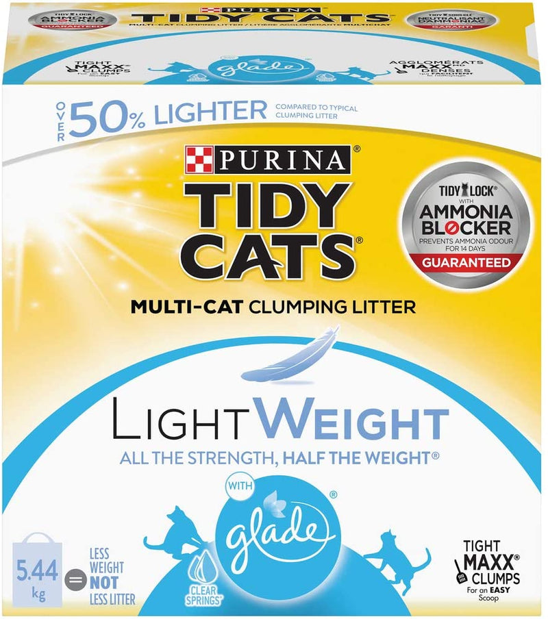 Purina Tidy Cats Light Weight Multi-Cat Clumping Litter With Glade Clear Springs Scent, 5.44 kg