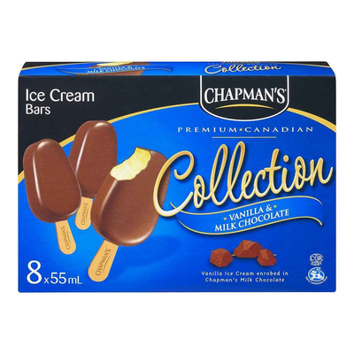 Chapman's Vanilla & Milk Chocolate Ice Cream Bars, 8 x 55 mL