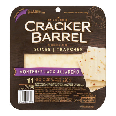 Cracker Barrel Monterey Jack Sliced Cheese, 220g