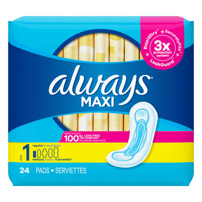 Always Maxi Regular Without Wings, Unscented Pads, 24 count,