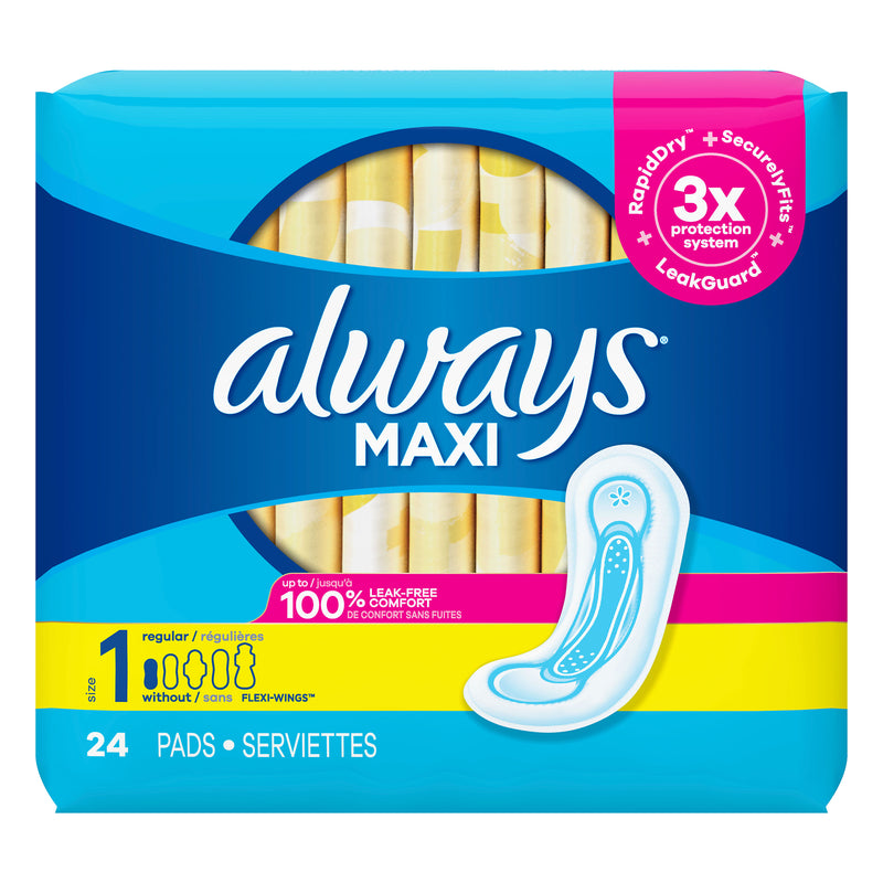 Always Maxi Regular Without Wings, Unscented Pads, 24 count,