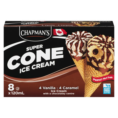 Chapman's Super Cones Vanilla & Caramel With Chocolate Centre, 8 x 120 mL