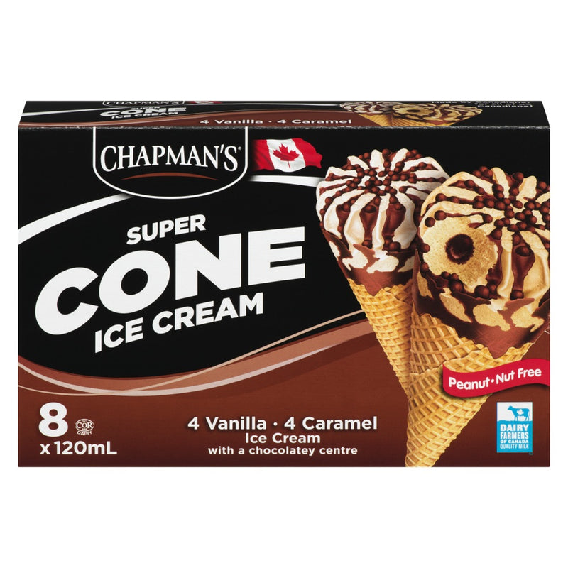 Chapman's Super Cones Vanilla & Caramel With Chocolate Centre, 8 x 120 mL