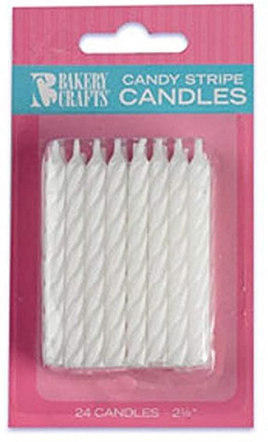 Bakery Crafts White Candy Stripe Candles, 24 ct