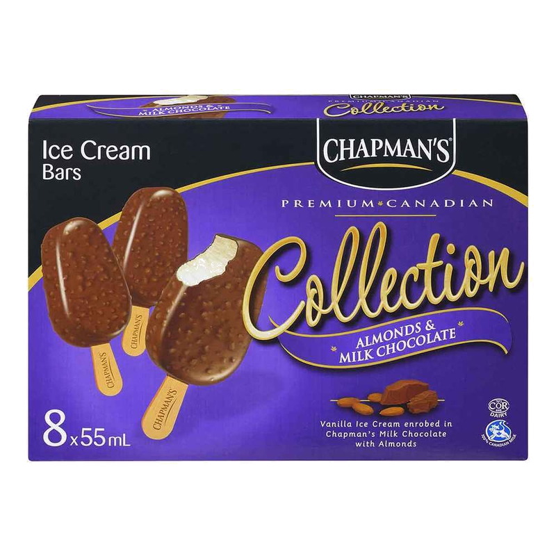 Chapman's Premium Canadian Collection Almonds & Milk Chocolate Bars, 8 x 55 mL