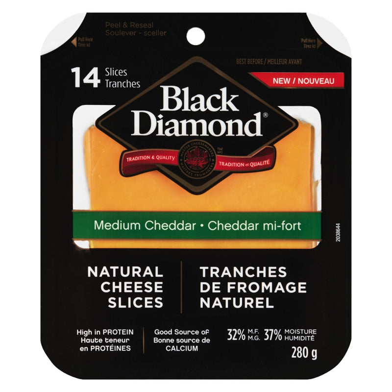 Black Diamond Medium Cheddar Natural Cheese Slices, 280 g, 14 ct