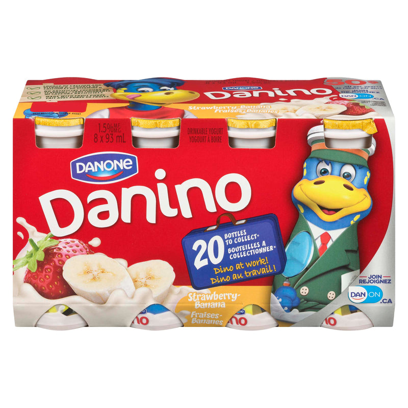 Danone Danino Yogurt Strawberry Banana, 8 x 93mL