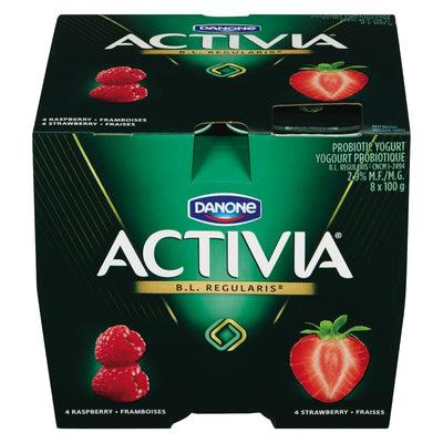 Activia Strawberry/Raspberry Probiotic Yogurt, 8 x 100 g