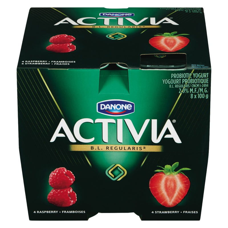 Activia Strawberry/Raspberry Probiotic Yogurt, 8 x 100 g