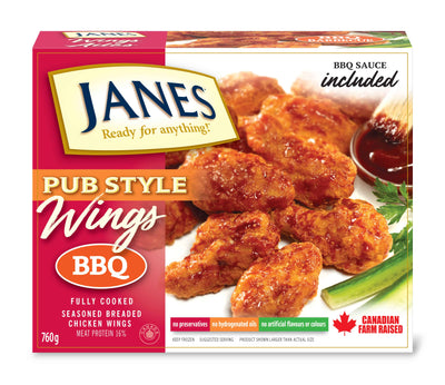 Janes Fully Cooked BBQ Sauce Included Pub Style BBQ Wings, 760 g