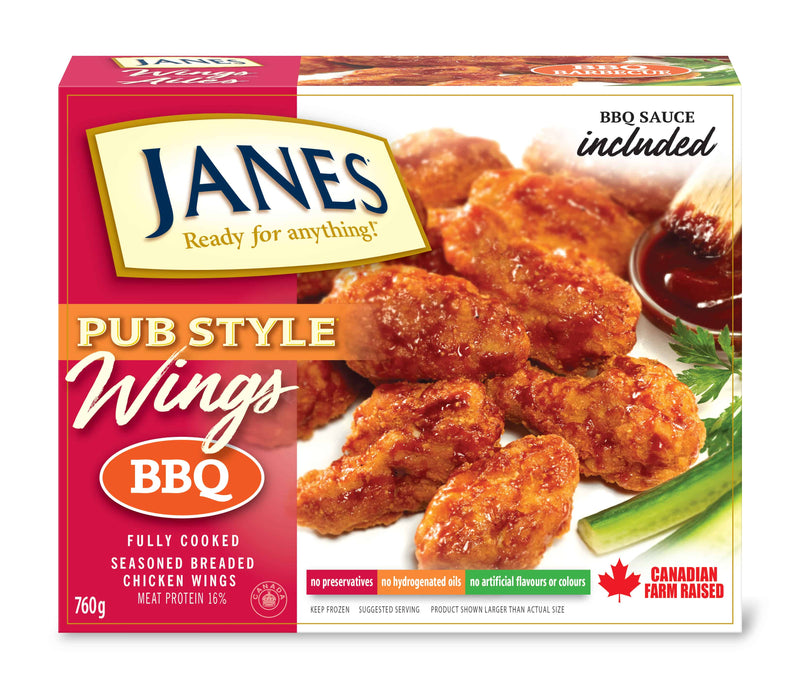 Janes Fully Cooked BBQ Sauce Included Pub Style BBQ Wings, 760 g