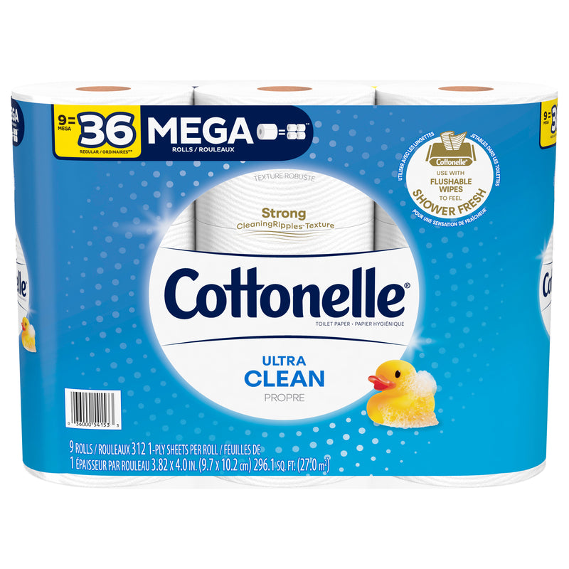 Cottonelle Ultra Clean Mega Rolls 1-Ply Toilet Paper, 9 rolls