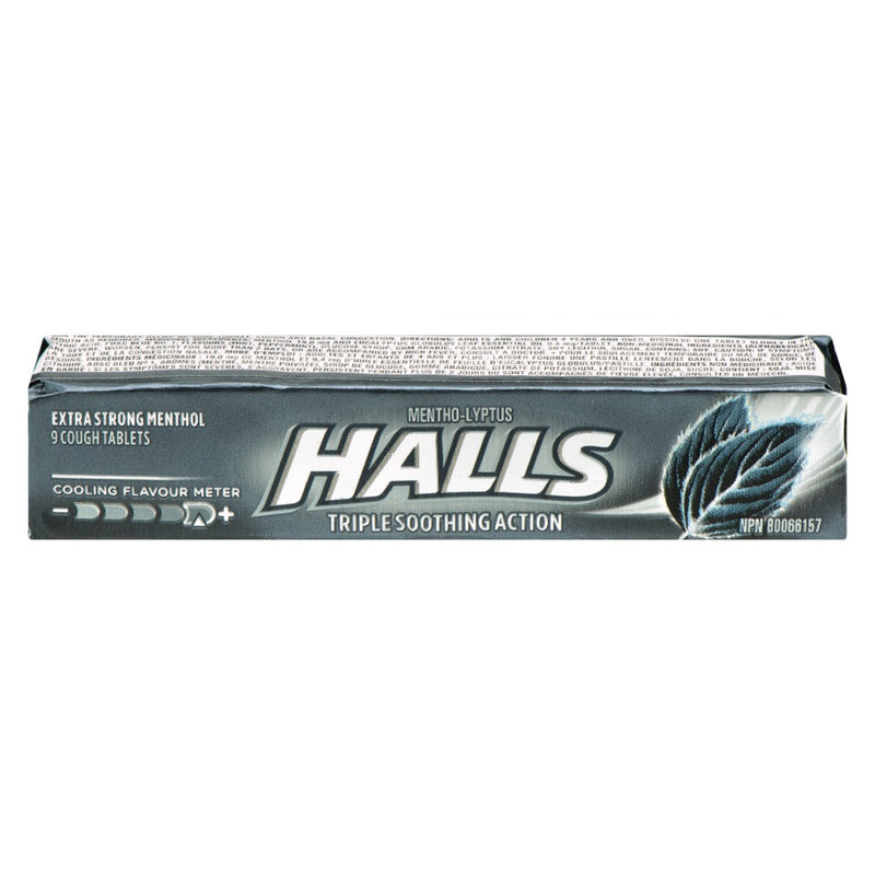 Halls Extra Strong Menthol Triple Soothing Action Cough Drops, 9 ct