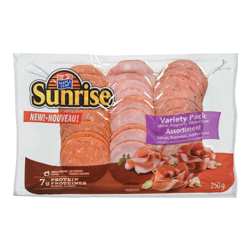Maple Leaf Sunrise Variety Pack Salami Pepperoni Smoked Ham, 250 g